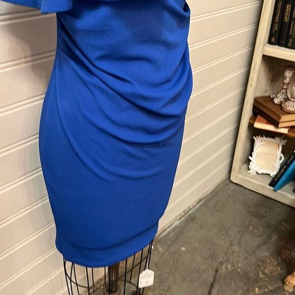 Hello MIZ Blue Double Layer Ruffle Off Shoulder Maternity Dress Size Small NWT - Picture 5 of 10